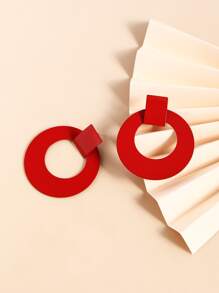 Round Drop Earrings - Red - View 5