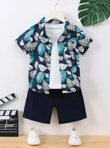 SHEIN 小男童熱帶圖案襯衫和短褲