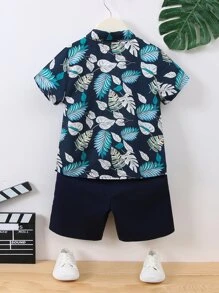 SHEIN 小男童熱帶圖案襯衫和短褲