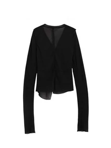 Solid Tie Front Blouse - Black - View 2