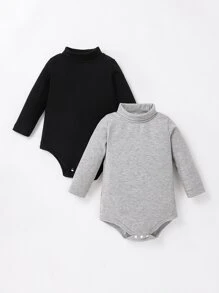 Baby 2pcs Rib Knit Turtle Neck Bodysuit - Multicolor - View 1