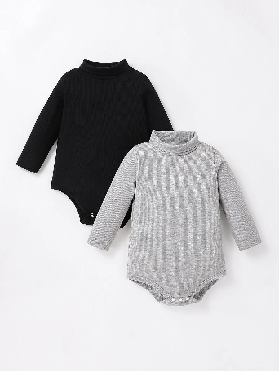Baby 2pcs Rib Knit Turtle Neck Bodysuit - Multicolor - View 1