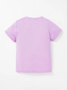 女嬰圓領素色T恤 - 紫丁香色 - 查看 2
