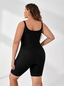 Plus Contrast Lace Shapewear Unitard Romper - Black - View 2