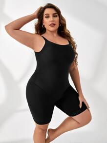 Plus Contrast Lace Shapewear Unitard Romper - Black - View 4