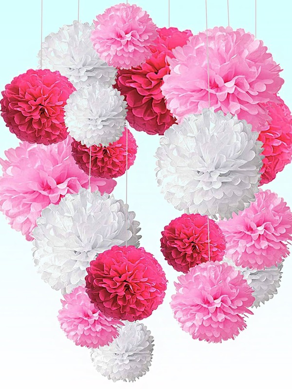 18pcs Mixed Color Paper Flower Ball, Modern Color Block Tissue Paper