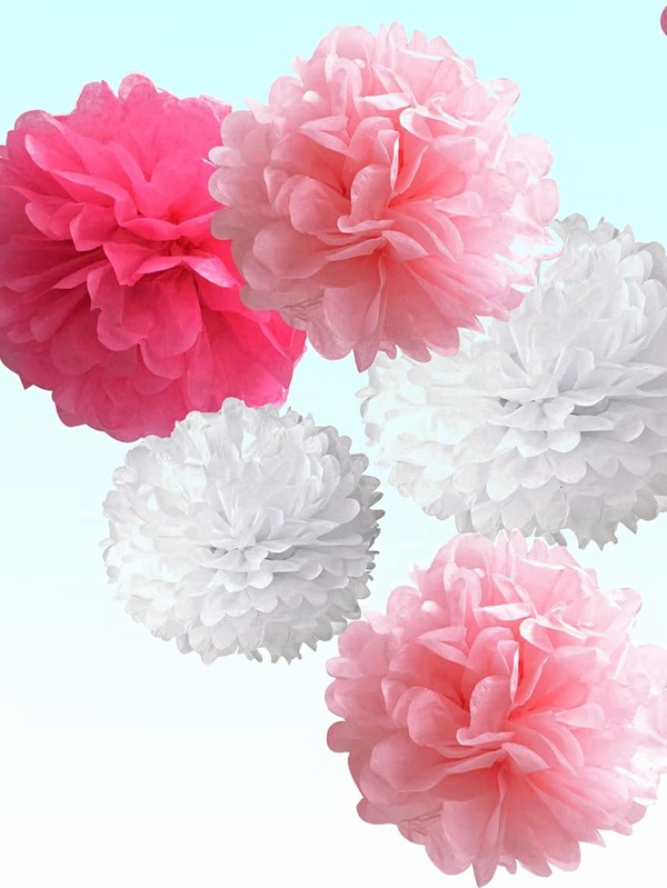 18pcs Mixed Color Paper Flower Ball, Modern Color Block Tissue Paper