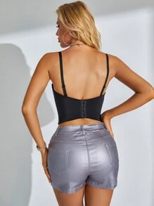 Apperloth A Top corto de malla sexy para festival de música, informal, negro, de verano - Negro - Ver 2
