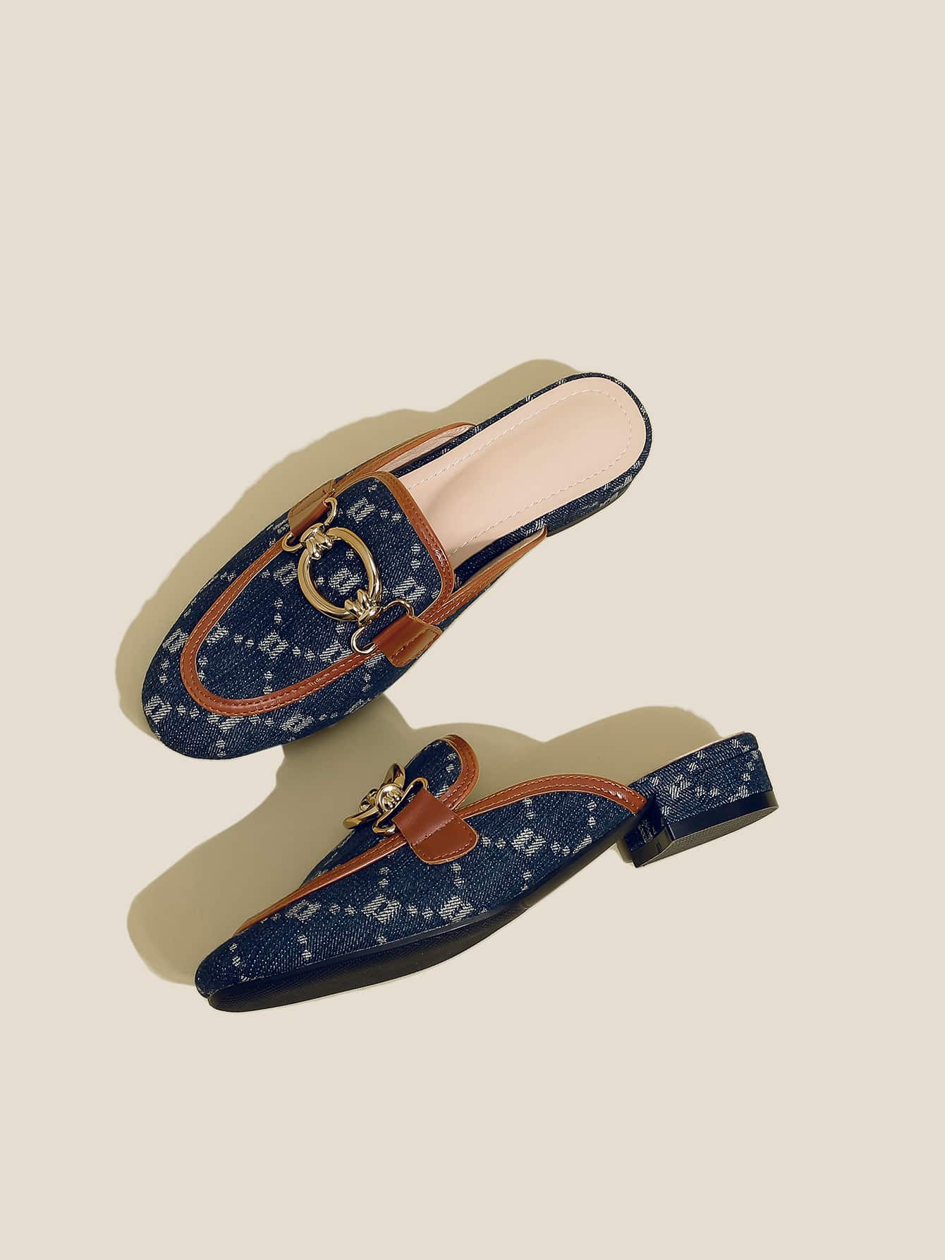 Women's Fashionable Metal Detail Mules Flat Shoes - Multicolor - View 1