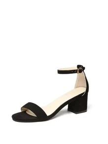Sandales minimaliste à talons épais à bride de cheville,sandales à talon élégant noir
