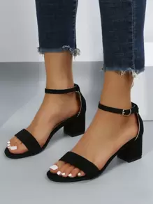 Sandales minimaliste à talons épais à bride de cheville,sandales à talon élégant noir