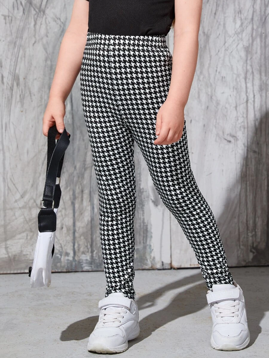 SHEIN Leap Crew Young Girl Houndstooth Print Leggings