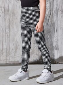 SHEIN Leap Crew Young Girl Houndstooth Print Leggings