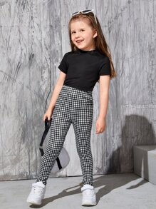 SHEIN Leap Crew Young Girl Houndstooth Print Leggings