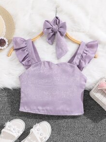 Niñas Top de tirantes ribete con fruncido fruncido trasero con banda cabeza - Lila Púrpura - Ver 1