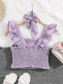 Niñas Top de tirantes ribete con fruncido fruncido trasero con banda cabeza - Lila Púrpura - Ver 2
