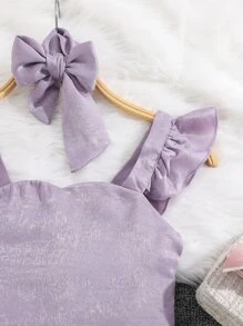 Niñas Top de tirantes ribete con fruncido fruncido trasero con banda cabeza - Lila Púrpura - Ver 3