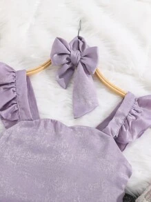 Niñas Top de tirantes ribete con fruncido fruncido trasero con banda cabeza - Lila Púrpura - Ver 5