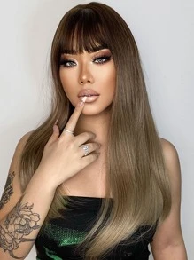 HAIRCUBE Peluca sintética largo recto con tupe - Marrón - Ver 3