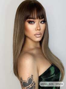 HAIRCUBE Peluca sintética largo recto con tupe - Marrón - Ver 4