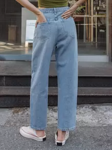 DAZY High Waist Floral Embroidered Straight Leg Jeans,Back To School Clothes - Light Wash - View 2