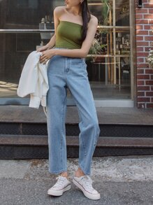 DAZY High Waist Floral Embroidered Straight Leg Jeans,Back To School Clothes - Light Wash - View 6