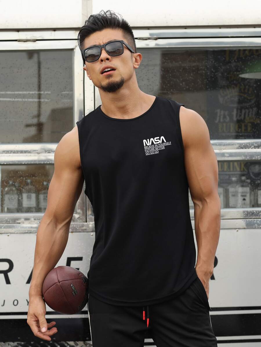 Manfinity Fitness Men Slogan Graphic Sports Tank Top Workout Tops Tank Top Pack Basketball Jersey Men I Love My Boyfriendgraphic Men T Shirt Men Joggers - Black - View 1