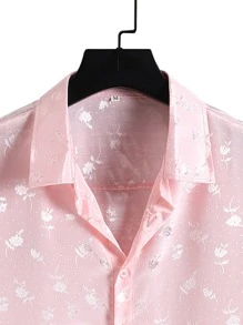 Manfinity Men Random Floral Jacquard Satin Shirt - Baby Pink - View 4