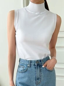 DAZY Mock Neck Knit Top - White - View 3