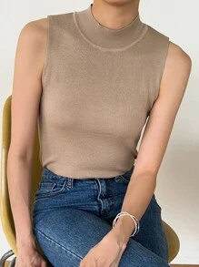 DAZY Mock Neck Sweater Vest - Apricot - View 5