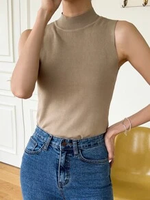 DAZY Mock Neck Sweater Vest - Apricot - View 8