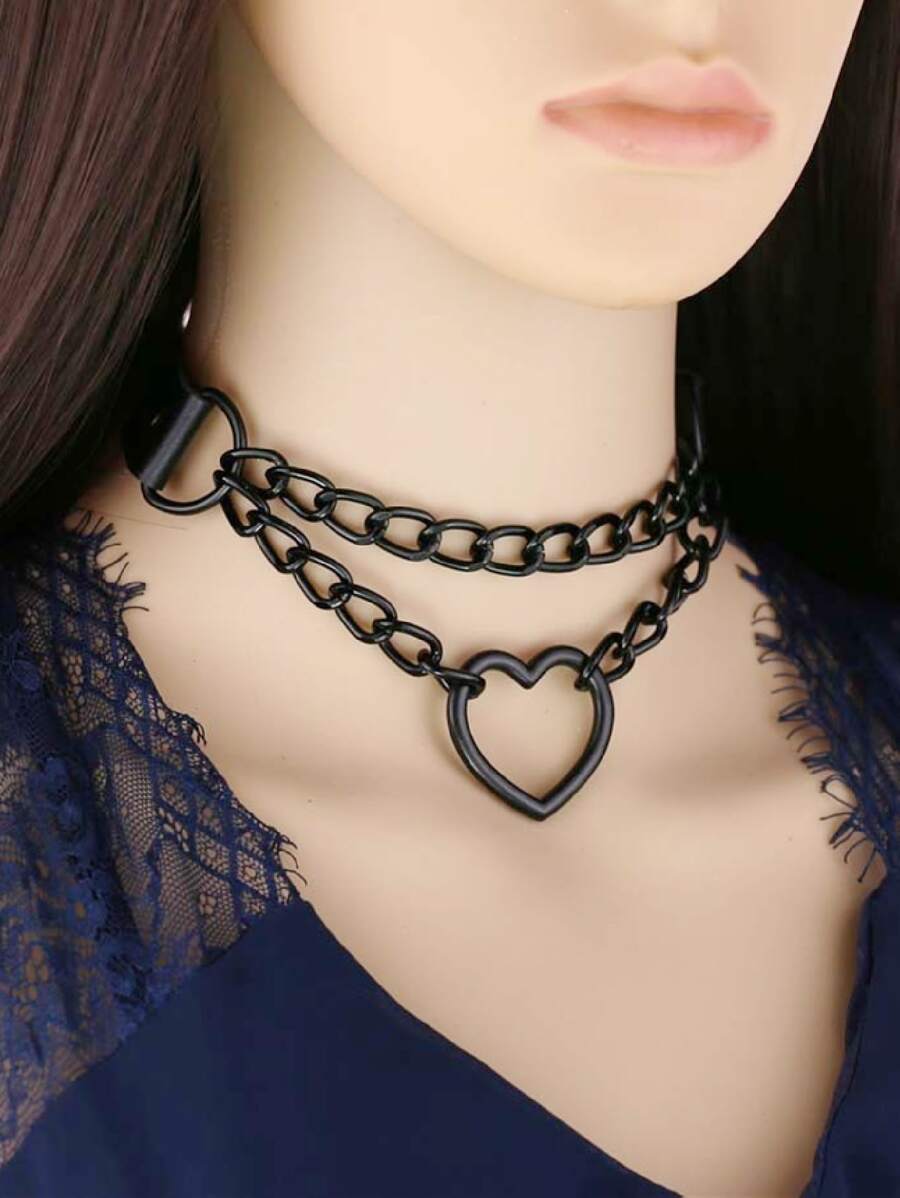 Heart Charm Layered Choker