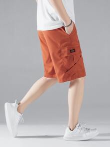 Manfinity Men Letter Patched Flap Pocket Side Drawstring Waist Shorts - Burnt Orange - View 4