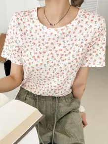 DAZY Áo thun nữ Gân đan Họa tiết hoa Giải trí - Nhiều màu - Xem 1