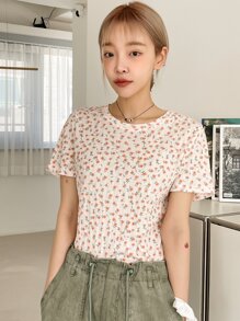 DAZY Áo thun nữ Gân đan Họa tiết hoa Giải trí - Nhiều màu - Xem 3