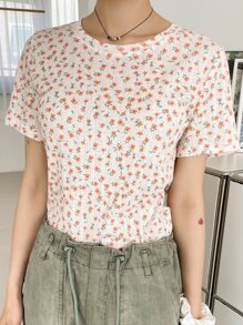 DAZY Áo thun nữ Gân đan Họa tiết hoa Giải trí - Nhiều màu - Xem 4