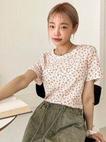 DAZY Áo thun nữ Gân đan Họa tiết hoa Giải trí - Nhiều màu - Xem 5