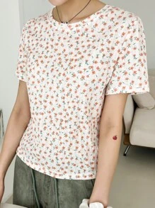 DAZY Áo thun nữ Gân đan Họa tiết hoa Giải trí - Nhiều màu - Xem 6