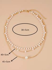 人造珍珠裝飾多層次項鍊 - 金黃色 - 查看 3