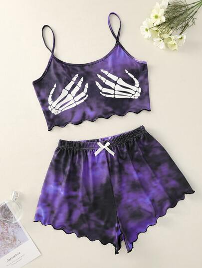 Plus Tie Dye Skeleton Print PJ Set / Pajama Set