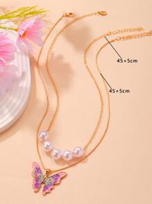 2入組蝴蝶和人工珍珠手鍊