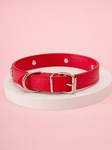 Bone Decorated Pu Leather Dog Collar - Red - View 2