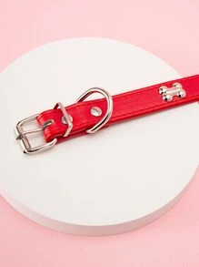 Bone Decorated Pu Leather Dog Collar - Red - View 3