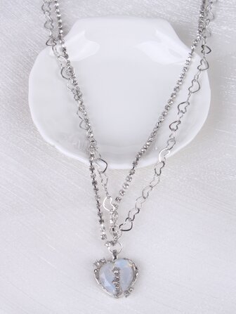 水鑽裝飾愛心掛飾多層次項鍊