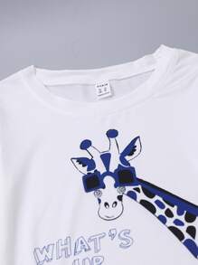 Boys Giraffe & Letter Graphic PJ Set - Blue and White - View 3