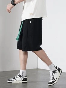 Quần Short Nam Dây kéo Đắp vá Túi Lá thư Giải trí - màu đen - Xem 3