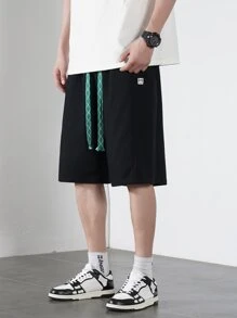 Quần Short Nam Dây kéo Đắp vá Túi Lá thư Giải trí - màu đen - Xem 5