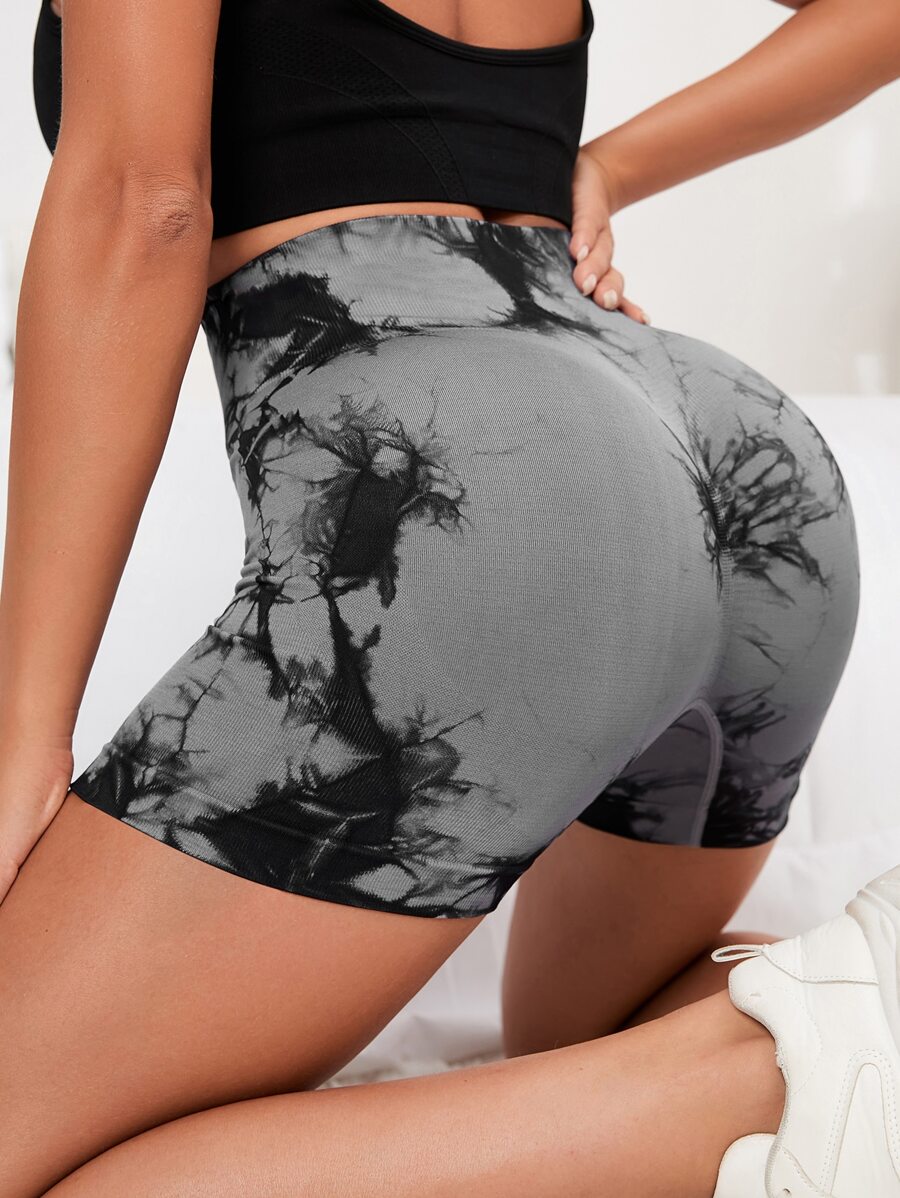 Tie-Dye Waistband Women's Biker Shorts - Stretchy Nylon Blend Microfiber Casual Shorts