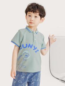 小男童字母和恐龍印花POLO衫