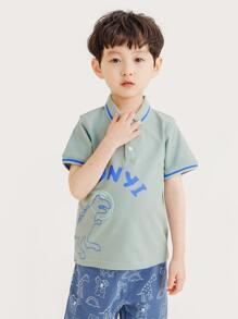 小男童字母和恐龍印花POLO衫